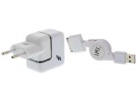 Accessoire Téléphonie T'nB Chargeur secteur + câble rétract. iPhone 3/4