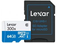 Mémoire APN/GSM Lexar MicroSDXC 64Go cl10 300x +Adapt. LSDMI64GB1EU300A